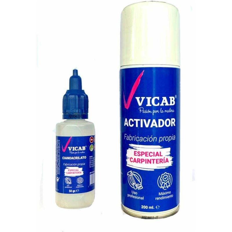 Kit cianocrilato 50 gr. tapón rosca patentado + Activador 200 ml VICAB