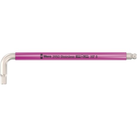 Llave acodada métr.,acero inox,sist. de retención 3950 SPKL Hex-Plus HF 8,0 - Wera