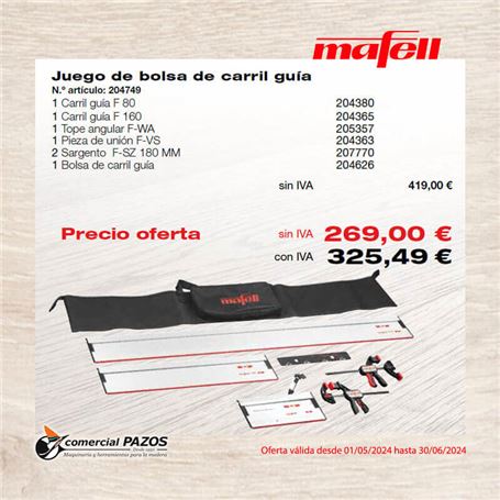Mafell-204749-Juego-de-bolsa-de-carril-guia-F-80-F-160-F-WA-F-VS-2-x-F-SZ-100MM-promo-2403
