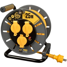 Enrollacables abierto IP55 25 m y 3 tomas Schuko LUCECO